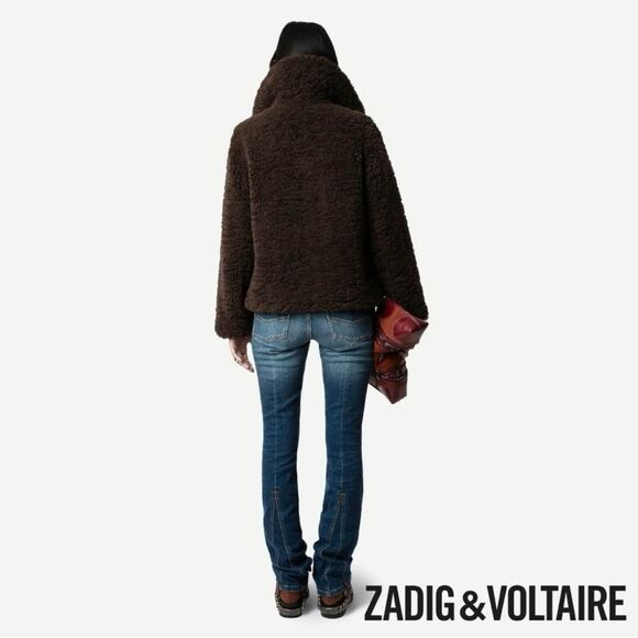 $548 Zadig & Voltaire **NWT w Small Flaw, Fred Soft Curly Sherpa Coat Brown XS - Picture 5 of 15